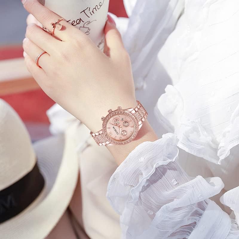 Gosasa Luxury Unisex Crystal Diamond Watches Quartz Digital Calendar Rose Gold Silver Stainless Steel Watch - Image 6